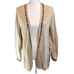 J‎ JILL Khaki Tan Black Linen Cardigan Sz M Southwestern Neutral Lightweight
